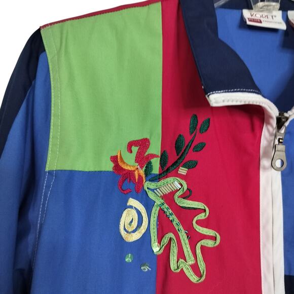 4421)Vtg 90s Koret Francisca Petite Multicolor Patchwork Full Zip Track Jacket S - Picture 2 of 12